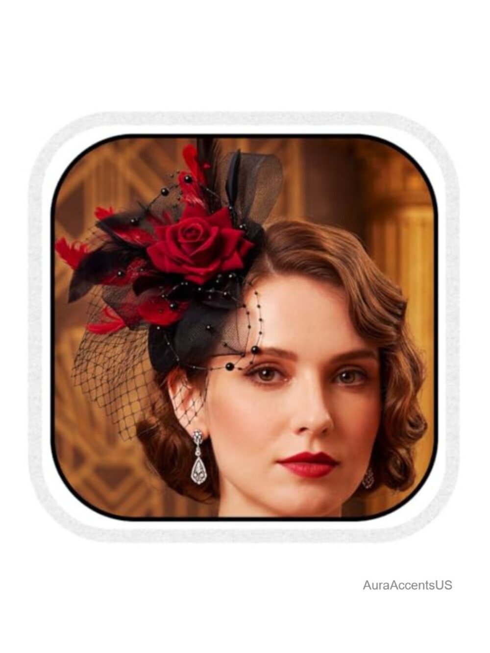 Feather Fascinator Mini Top Hat Hair Clip Bead Mesh Veil Gothic Costume